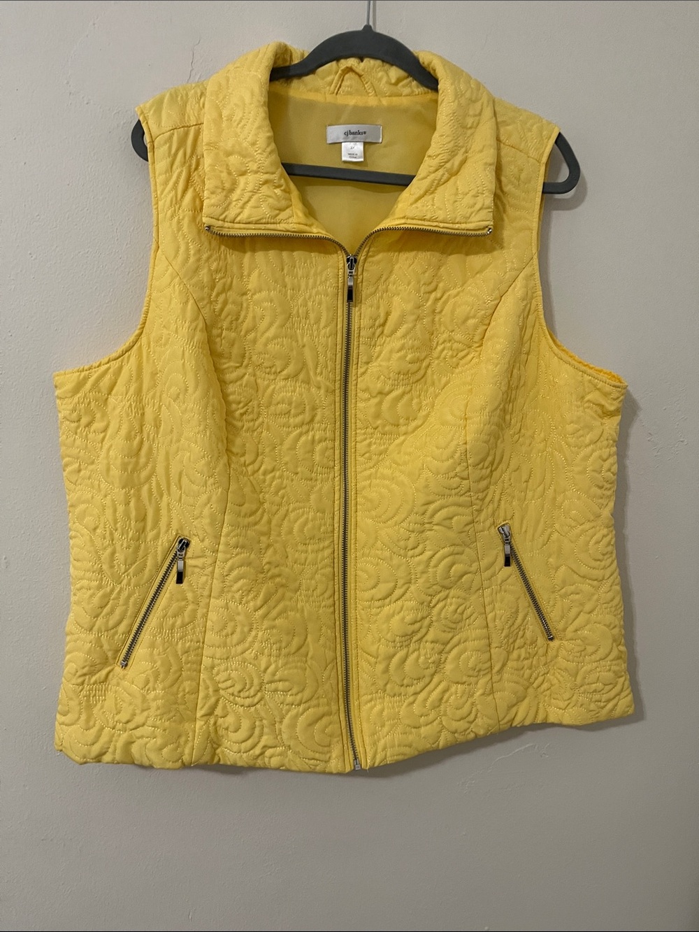 CJ Banks 2X Quilted Zip Front Vest Yellow